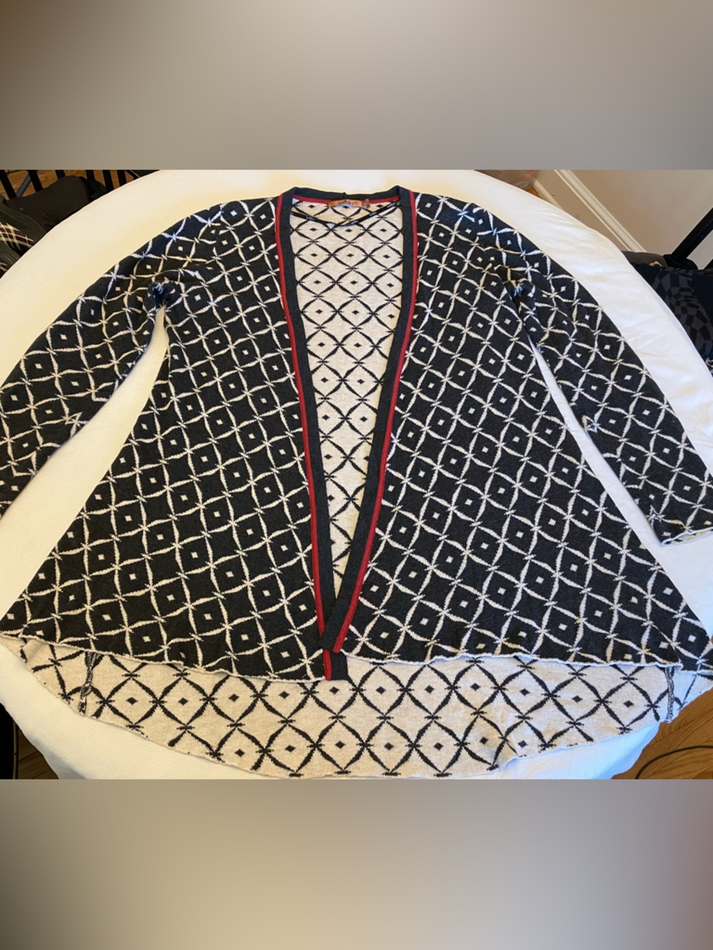 Belldini Black, Beige & Red Trim Knit Cardigan
